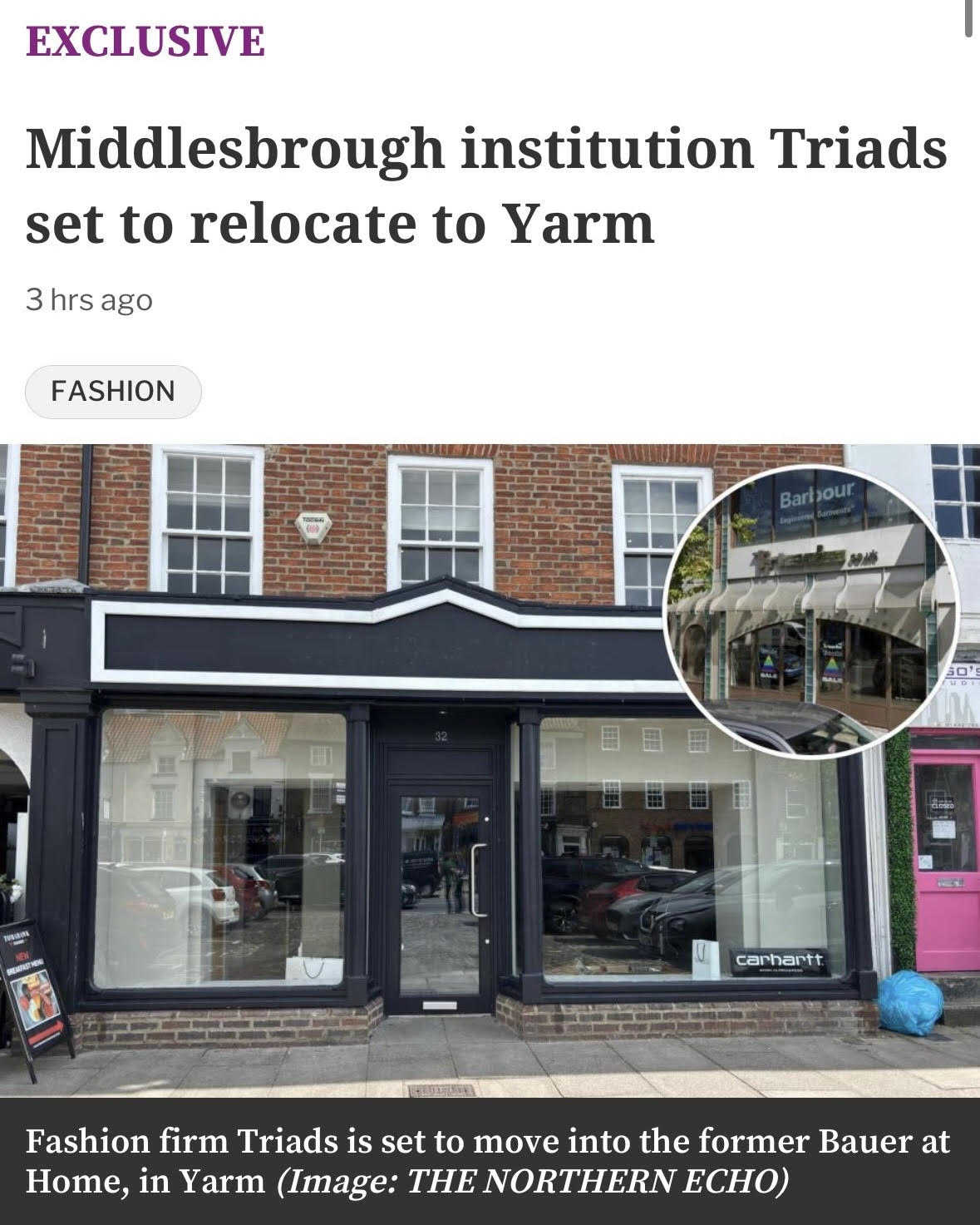 Exciting News: Triads Clothing is Moving to Yarm!