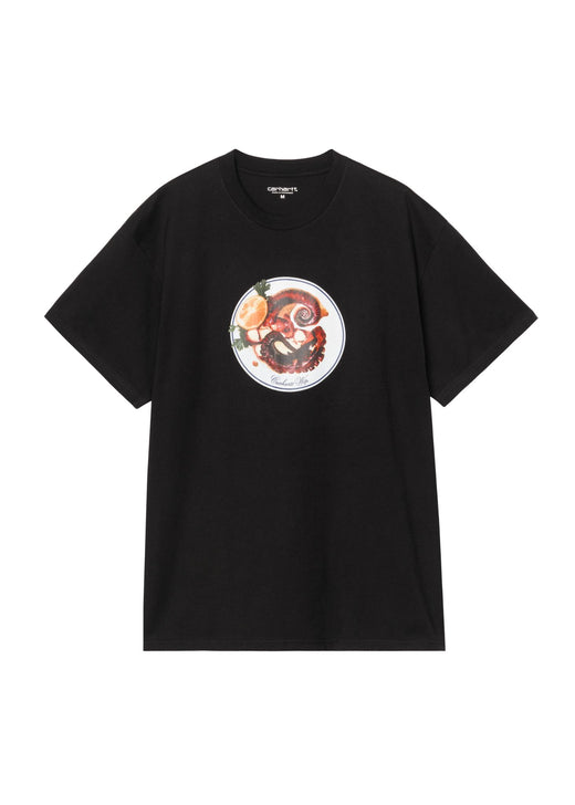 Carhartt WIP S/S Octopus T-Shirt in black, front view showing octopus chest graphic print