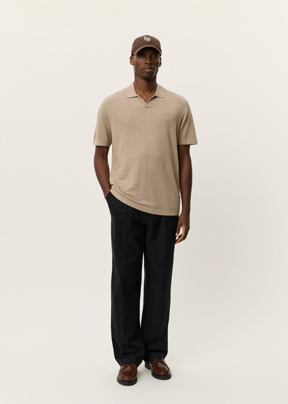 Les Deux Emmanuel Knit Polo - Dark Sand