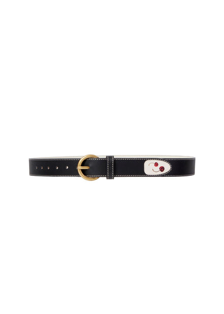 Duke and Dexter Ellis Cherry Belt in black leather with cherry print and brass buckle