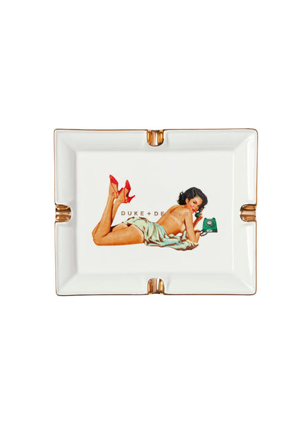 Duke and Dexter Costello Pin Up Ceramic Tray in white with gold leaf rim and pin up graphic