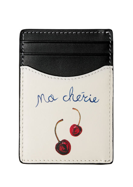 Duke and Dexter Dean Cherry Card Holder in cream leather with cherry print