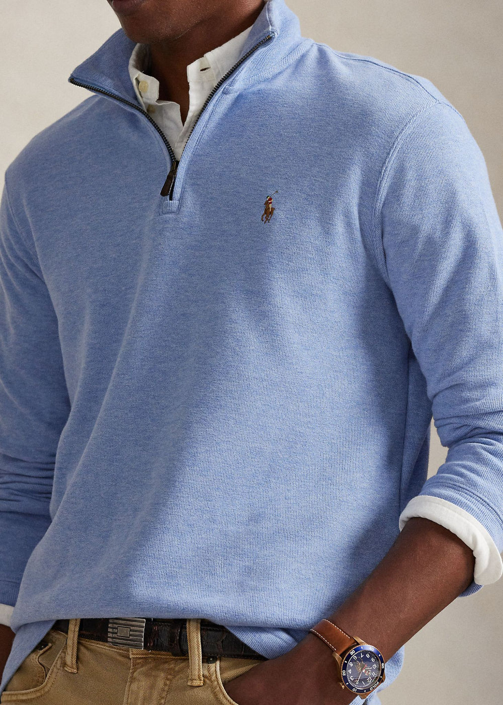 Ralph Lauren Estate Rib Quarter Zip Pullover - Isle Heather