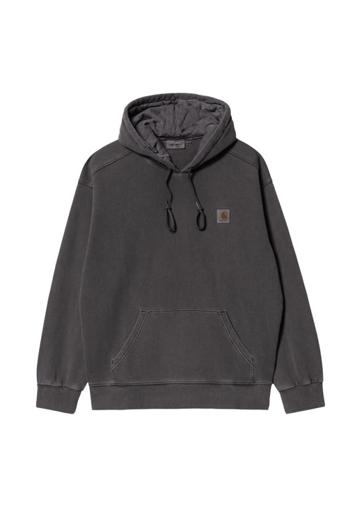 Carhartt WIP Hooded Nelson Sweatshirt Black Garment Dyed - front kangaroo pocket balloon fit
