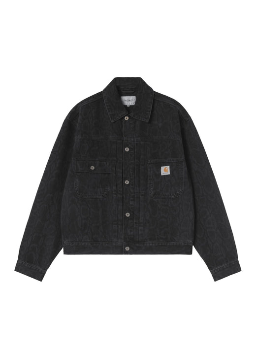 Carhartt WIP Belmar Jacket Snake Camo Black Heavy Stone Wash - front button closure chest pockets