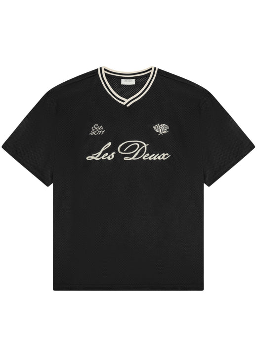 Les Deux Mesh T-shirt in Tap Shoe Black - front flat lay