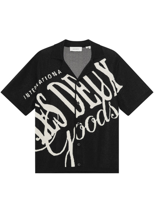Les Deux Goods Knitted SS Shirt in Black - front flat lay