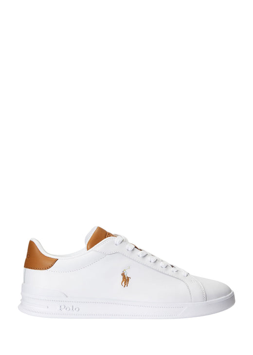 Ralph Lauren Heritage Court II Leather Sneaker in White Tan - side profile