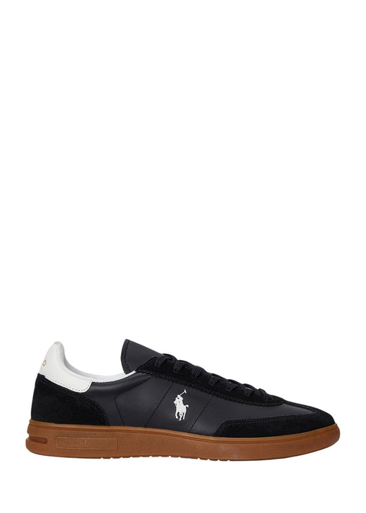 Ralph Lauren Bedford Leather Suede Sneaker in Black Gum - side profile