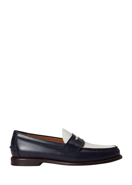 Ralph Lauren Alston Penny Loafer in Navy Deckwash White - side profile
