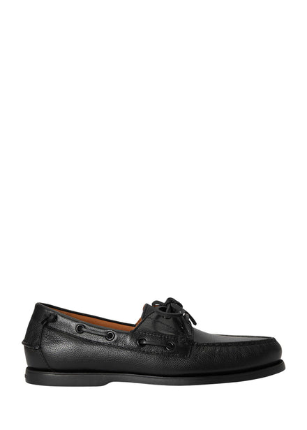 Ralph Lauren Merton Tumbled Leather Boat Shoe in Black - side profile
