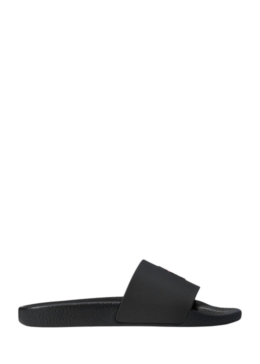 Ralph Lauren Signature Pony Slide in Black Red - side profile