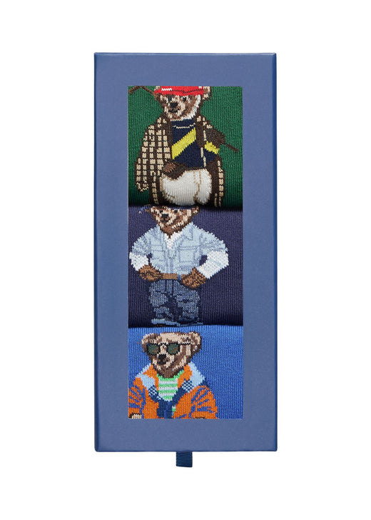 Ralph Lauren Polo Bear Trouser Sock 3-Pack Gift Set - gift box packaging front view showing Polo Bear artwork