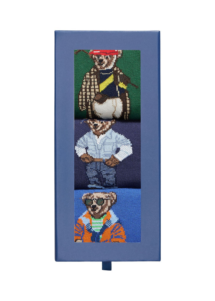 Ralph Lauren Polo Bear Trouser Sock 3-Pack Gift Set - gift box packaging front view showing Polo Bear artwork