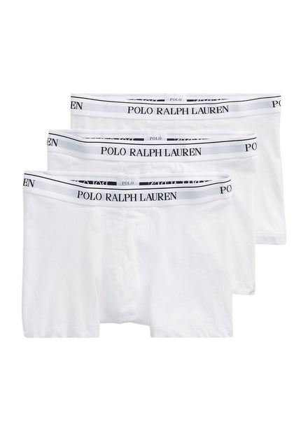 Ralph Lauren Stretch Cotton Trunk 3-Pack in White - packaging flat lay showing all 3 pairs