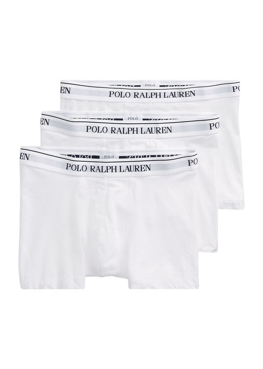 Ralph Lauren Stretch Cotton Trunk 3-Pack in White - packaging flat lay showing all 3 pairs