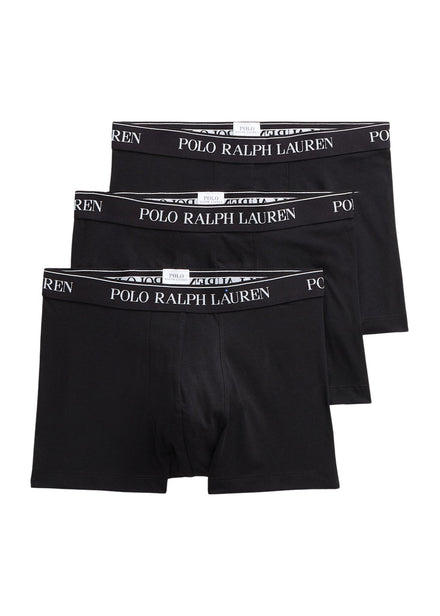Ralph Lauren Stretch Cotton Trunk 3-Pack in Black - packaging flat lay showing all 3 pairs