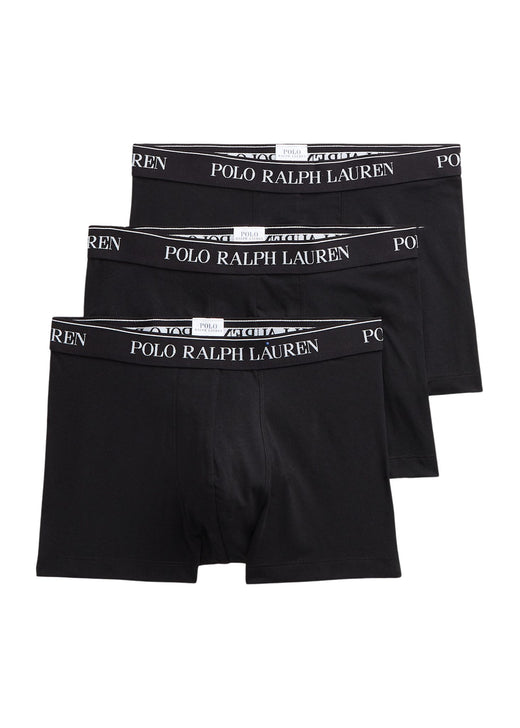 Ralph Lauren Stretch Cotton Trunk 3-Pack in Black - packaging flat lay showing all 3 pairs