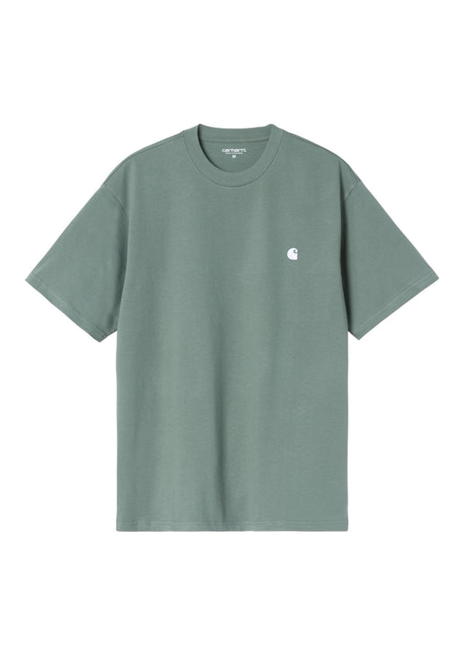 Carhartt WIP Madison T-Shirt in Green - front view showing embroidered C logo