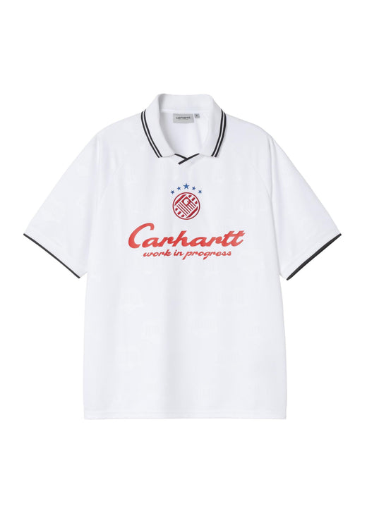 Carhartt WIP Terrace Football T-Shirt in White - front view showing graphic embroidery and contrast trims