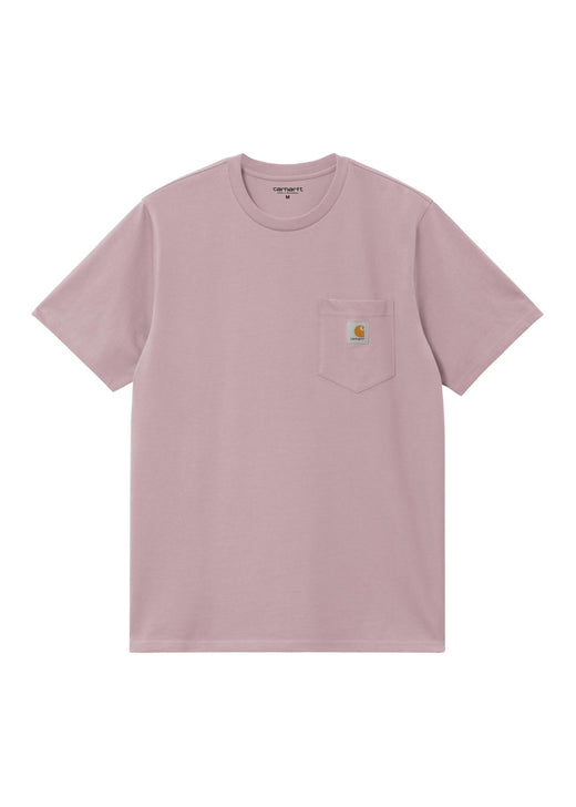 Carhartt WIP Pocket T-Shirt in Hortensia - front view showing chest pocket and script embroidery