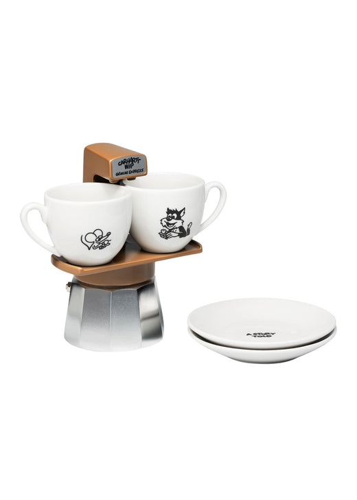 Carhartt WIP x Gemini Express Espresso Maker in Brown - full set including maker, cups and saucers
