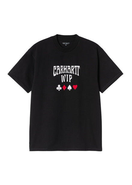 Carhartt WIP Deck T-Shirt, black organic cotton, front view laid flat