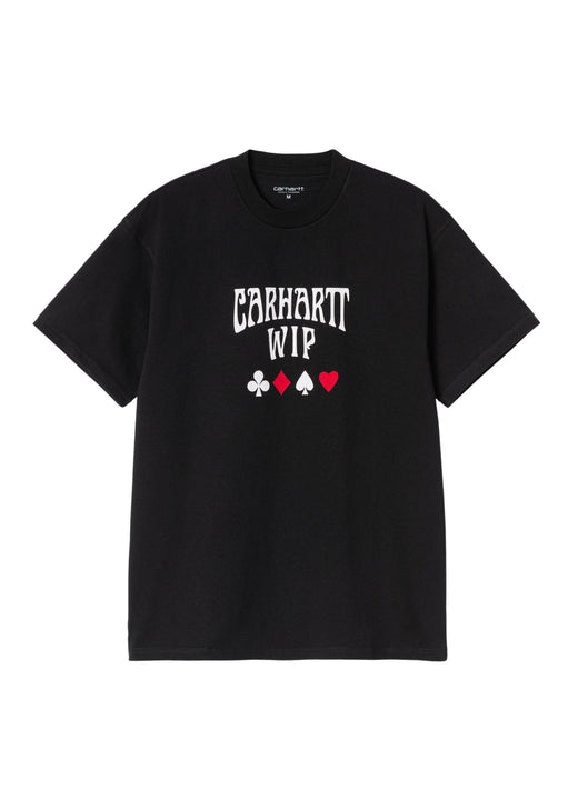 Carhartt WIP Deck T-Shirt, black organic cotton, front view laid flat