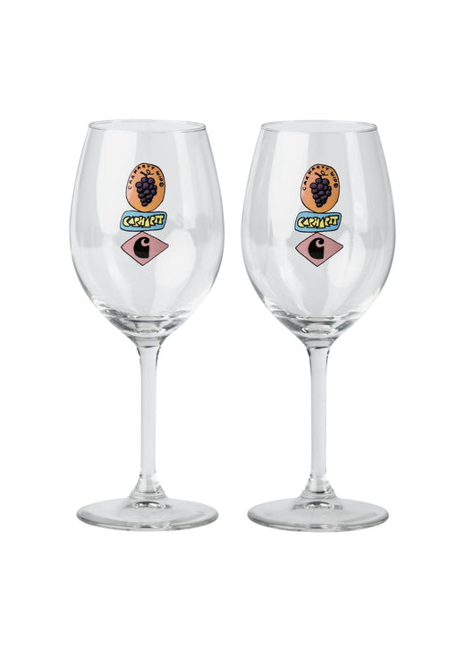 Carhartt WIP Stacked Grapes Wine Glass Set, clear glass, full set displayed together
