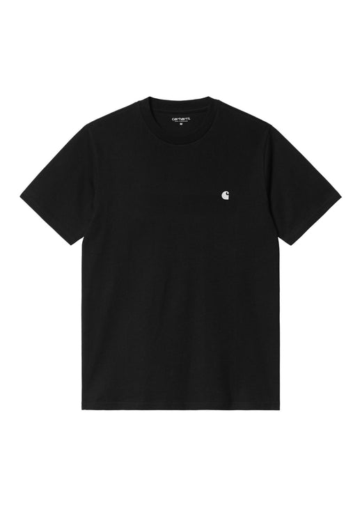 Carhartt WIP Madison T-Shirt, black organic cotton, front view laid flat