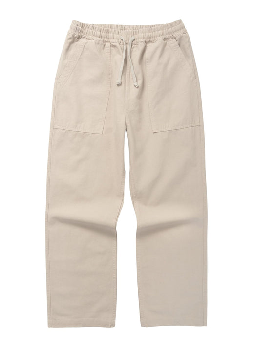Service Works Classic Chef Pants in stone, relaxed fit, front view showing fatigue pockets and drawstring waist