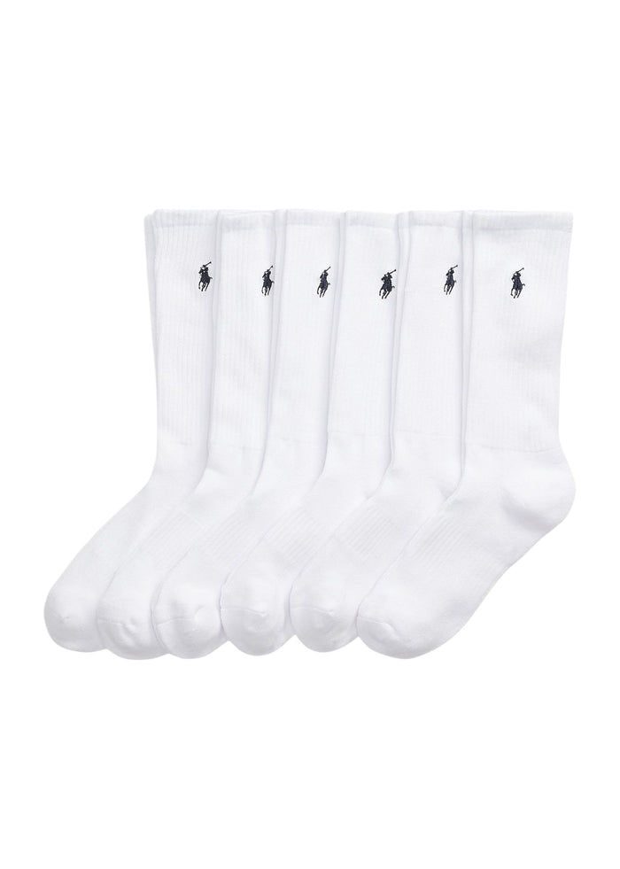 Ralph Lauren Cotton-Blend Crew Sock 6-Pack in White - product flat lay showing all 6 pairs