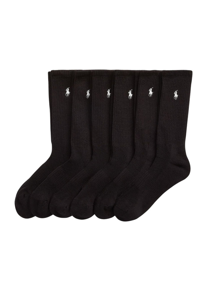 Ralph Lauren Cotton-Blend Crew Sock 6-Pack in Black - product flat lay showing all 6 pairs